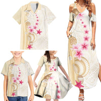 Beige Frangipani Sea Shell Family Matching Summer Maxi Dress and Hawaiian Shirt Starfish Polynesian Pattern LT01 - Polynesian Pride