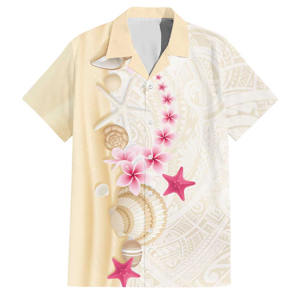 Beige Frangipani Sea Shell Family Matching Summer Maxi Dress and Hawaiian Shirt Starfish Polynesian Pattern LT01 Dad's Shirt - Short Sleeve Beige - Polynesian Pride