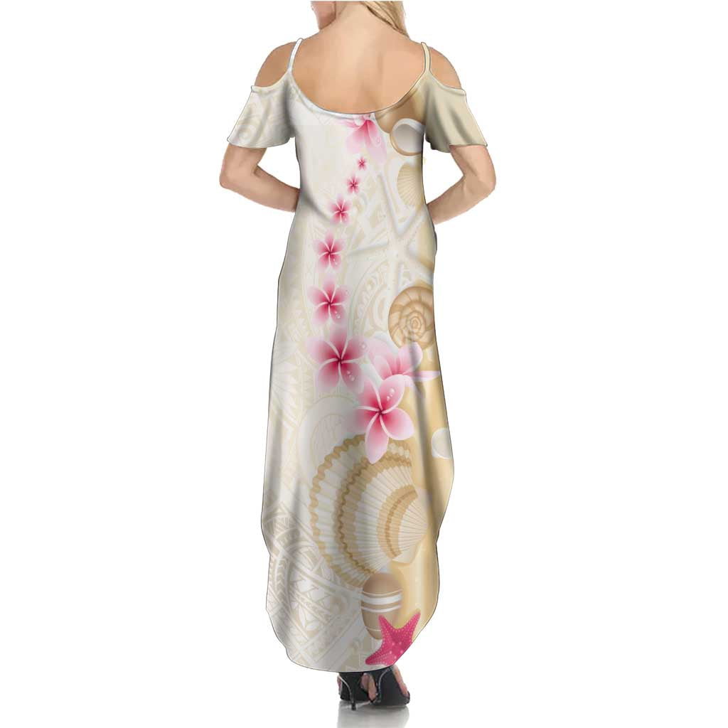 Beige Frangipani Sea Shell Family Matching Summer Maxi Dress and Hawaiian Shirt Starfish Polynesian Pattern LT01 - Polynesian Pride