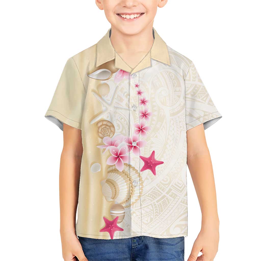 Beige Frangipani Sea Shell Family Matching Summer Maxi Dress and Hawaiian Shirt Starfish Polynesian Pattern LT01 Son's Shirt Beige - Polynesian Pride