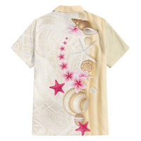 Beige Frangipani Sea Shell Family Matching Tank Maxi Dress and Hawaiian Shirt Starfish Polynesian Pattern LT01 - Polynesian Pride