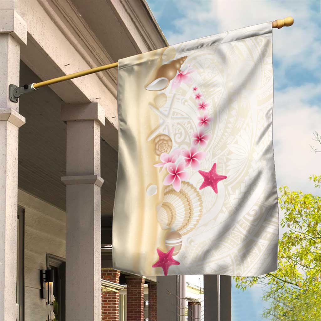 Beige Frangipani Sea Shell Garden Flag Starfish Polynesian Pattern - Polynesian Pride