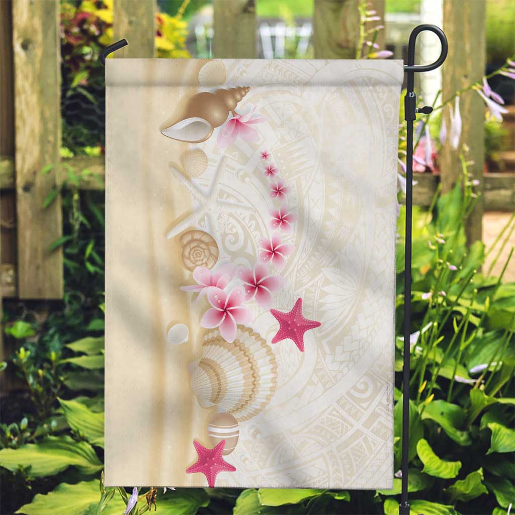 Beige Frangipani Sea Shell Garden Flag Starfish Polynesian Pattern - Polynesian Pride