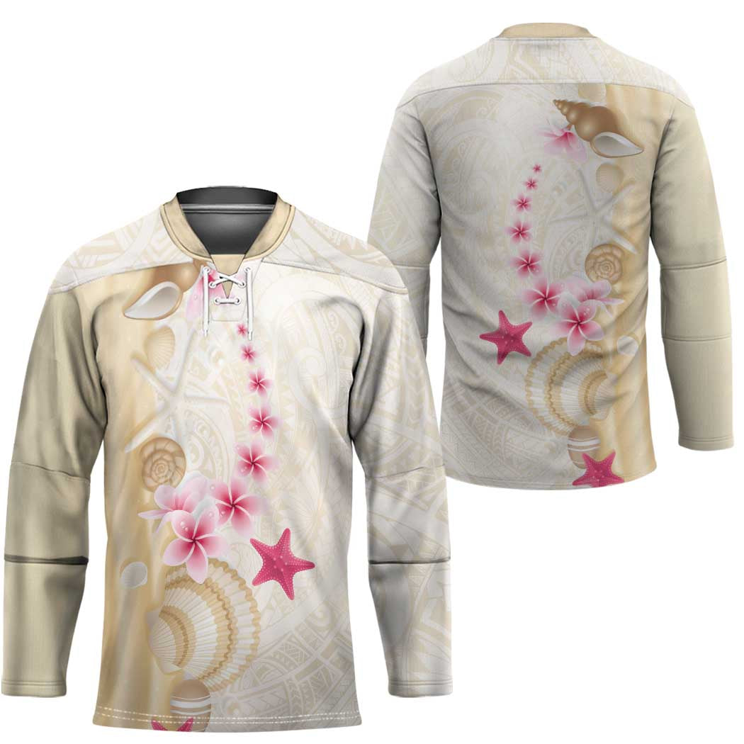 Beige Frangipani Sea Shell Hockey Jersey Starfish Polynesian Pattern - Polynesian Pride
