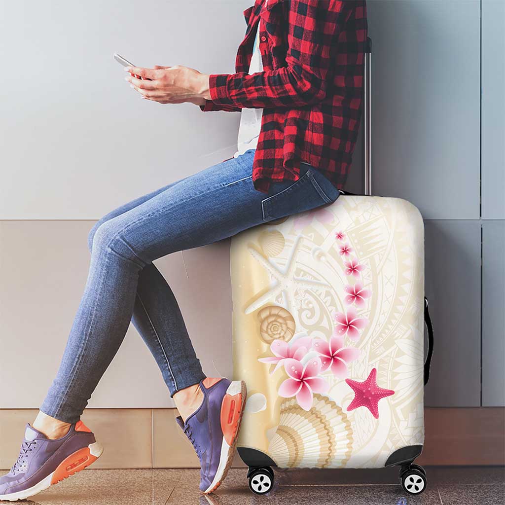 Beige Frangipani Sea Shell Luggage Cover Starfish Polynesian Pattern - Polynesian Pride