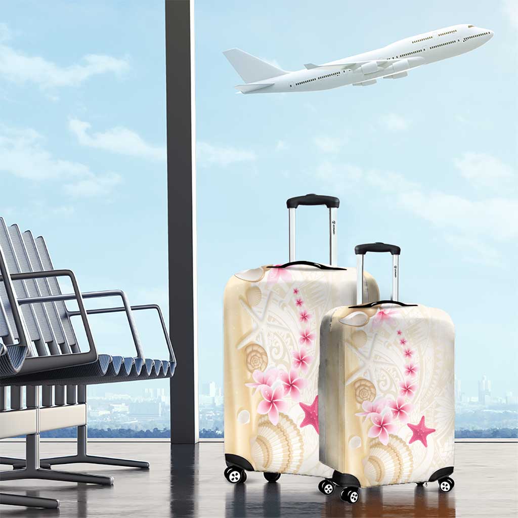 Beige Frangipani Sea Shell Luggage Cover Starfish Polynesian Pattern - Polynesian Pride