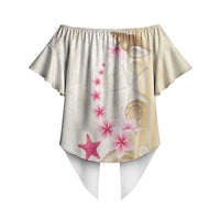 Beige Frangipani Sea Shell Off Shoulder Wrap Waist Top Starfish Polynesian Pattern LT01 - Polynesian Pride