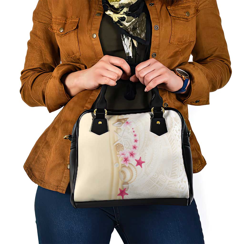 Beige Frangipani Sea Shell Shoulder Handbag Starfish Polynesian Pattern - Polynesian Pride