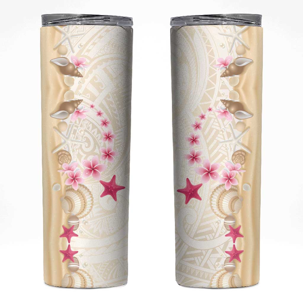 Beige Frangipani Sea Shell Skinny Tumbler Starfish Polynesian Pattern LT01 Beige - Polynesian Pride