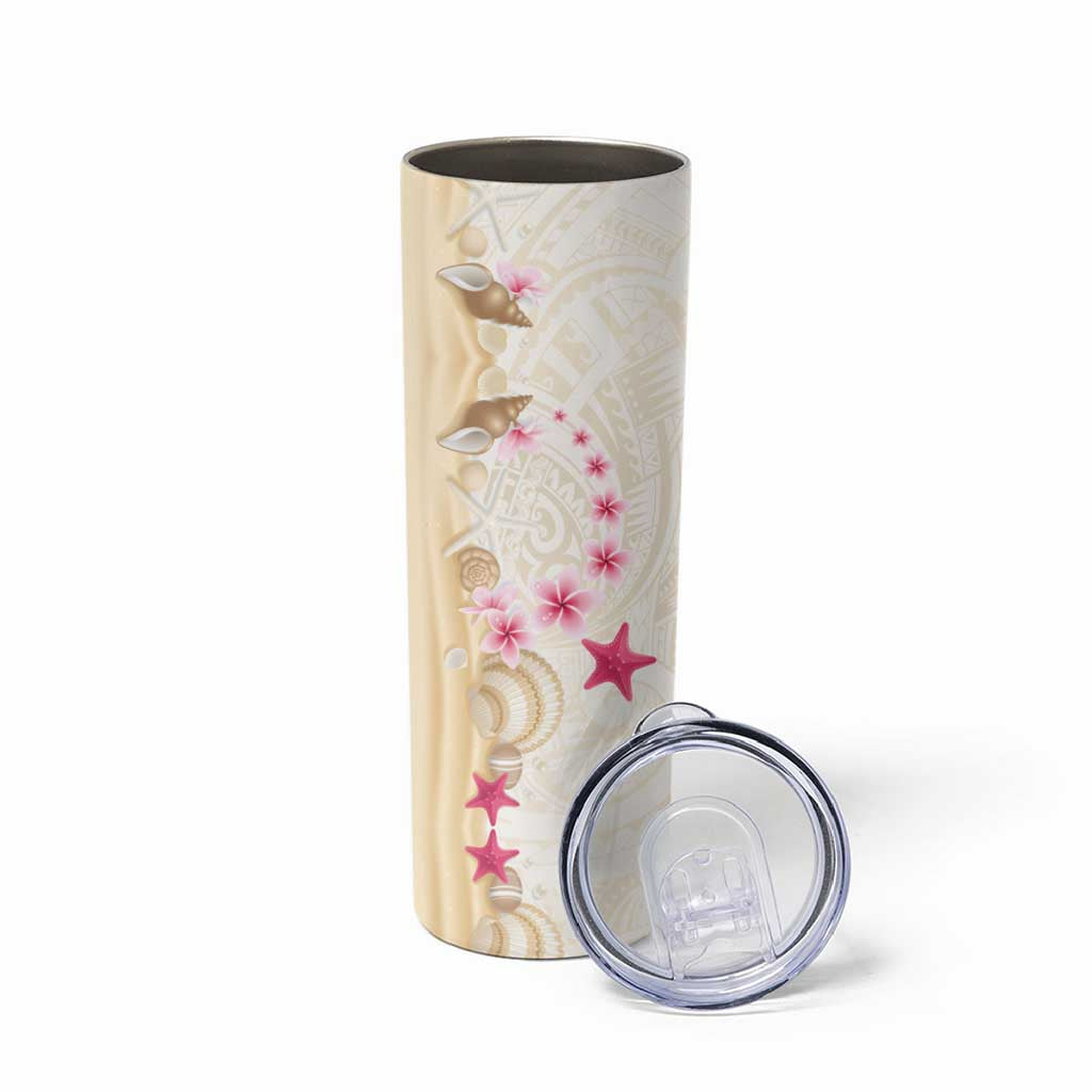 Beige Frangipani Sea Shell Skinny Tumbler Starfish Polynesian Pattern LT01 - Polynesian Pride