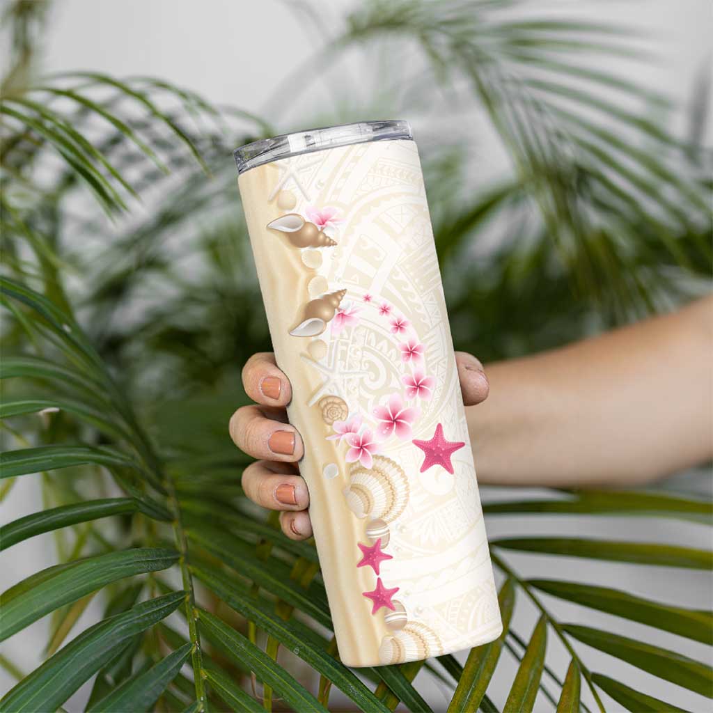 Beige Frangipani Sea Shell Skinny Tumbler Starfish Polynesian Pattern LT01 - Polynesian Pride
