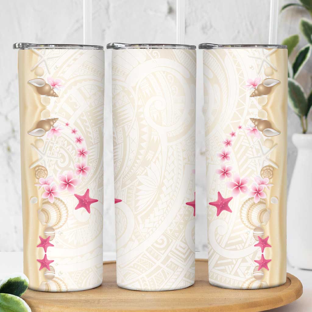 Beige Frangipani Sea Shell Skinny Tumbler Starfish Polynesian Pattern LT01 - Polynesian Pride