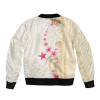 Beige Frangipani Sea Shell Sleeve Zip Bomber Jacket Starfish Polynesian Pattern - Polynesian Pride