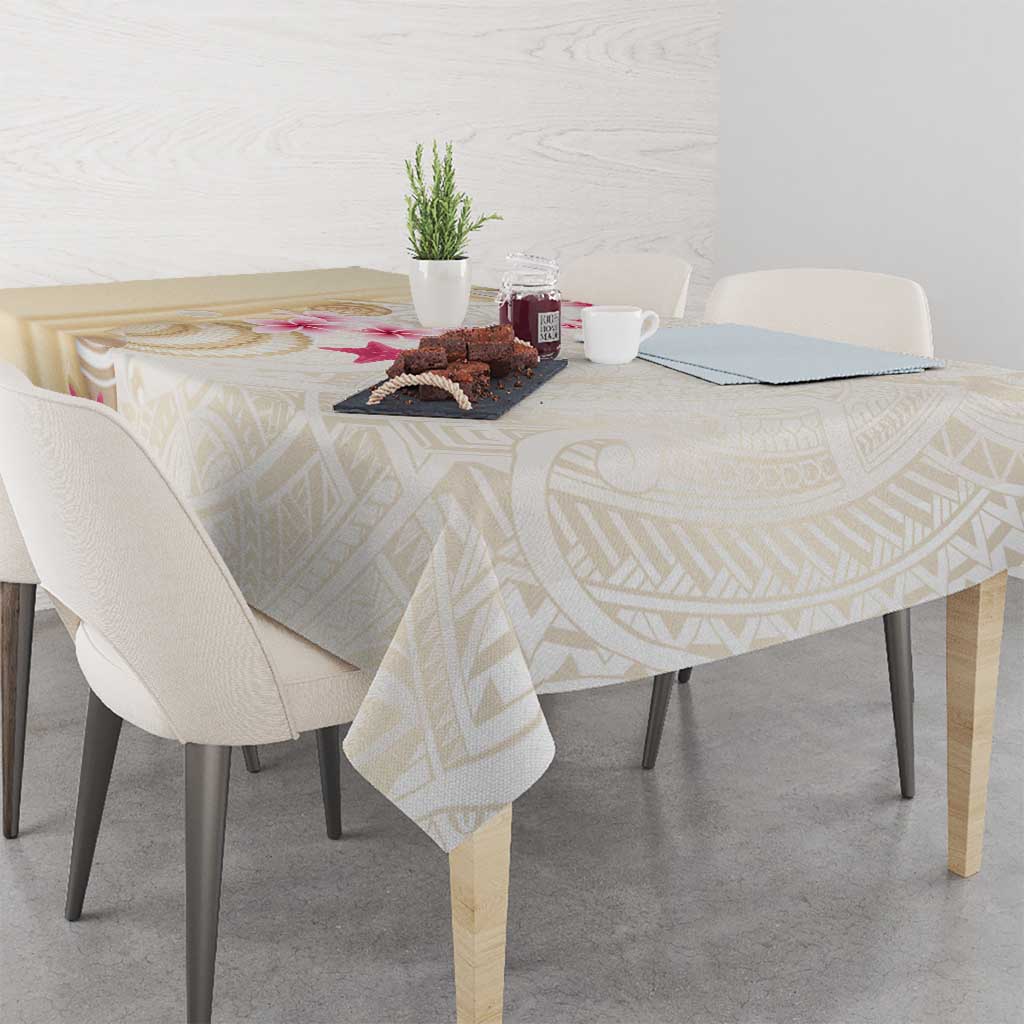 Beige Frangipani Sea Shell Tablecloth Starfish Polynesian Pattern - Polynesian Pride