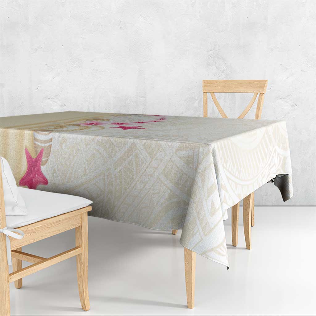 Beige Frangipani Sea Shell Tablecloth Starfish Polynesian Pattern - Polynesian Pride