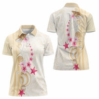 Beige Frangipani Sea Shell Women Polo Shirt Starfish Polynesian Pattern - Polynesian Pride