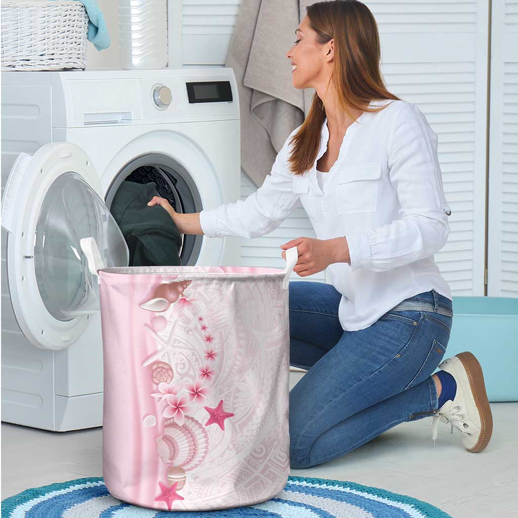 Pink Plumeria Sea Shell Laundry Basket Starfish Polynesian Pattern - Polynesian Pride