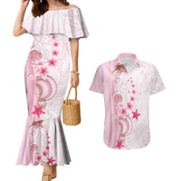 Pink Plumeria Sea Shell Couples Matching Mermaid Dress and Hawaiian Shirt Starfish Polynesian Pattern - Polynesian Pride