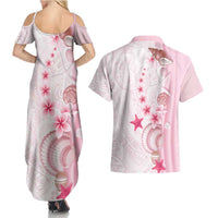 Pink Plumeria Sea Shell Couples Matching Summer Maxi Dress and Hawaiian Shirt Starfish Polynesian Pattern - Polynesian Pride