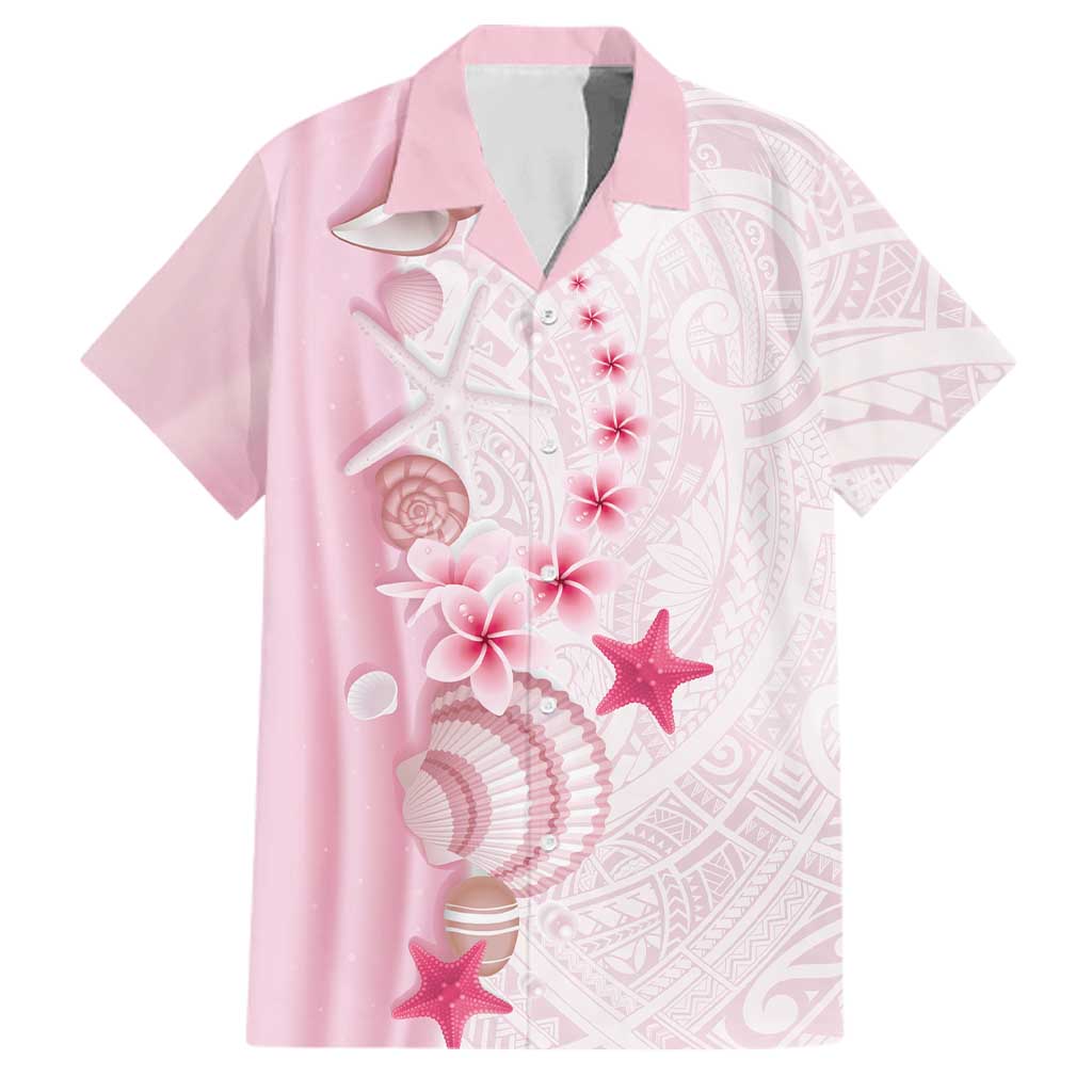 Pink Plumeria Sea Shell Family Matching Long Sleeve Bodycon Dress and Hawaiian Shirt Starfish Polynesian Pattern LT01 Dad's Shirt - Short Sleeve Pink - Polynesian Pride