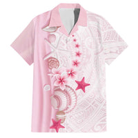 Pink Plumeria Sea Shell Family Matching Long Sleeve Bodycon Dress and Hawaiian Shirt Starfish Polynesian Pattern LT01 Dad's Shirt - Short Sleeve Pink - Polynesian Pride