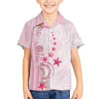 Pink Plumeria Sea Shell Family Matching Mermaid Dress and Hawaiian Shirt Starfish Polynesian Pattern LT01 Son's Shirt Pink - Polynesian Pride