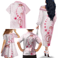 Pink Plumeria Sea Shell Family Matching Off The Shoulder Long Sleeve Dress and Hawaiian Shirt Starfish Polynesian Pattern LT01 - Polynesian Pride