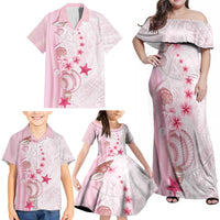 Pink Plumeria Sea Shell Family Matching Off Shoulder Maxi Dress and Hawaiian Shirt Starfish Polynesian Pattern LT01 - Polynesian Pride