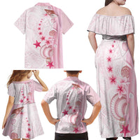 Pink Plumeria Sea Shell Family Matching Off Shoulder Maxi Dress and Hawaiian Shirt Starfish Polynesian Pattern LT01 - Polynesian Pride