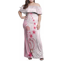 Pink Plumeria Sea Shell Family Matching Off Shoulder Maxi Dress and Hawaiian Shirt Starfish Polynesian Pattern LT01 Mom's Dress Pink - Polynesian Pride