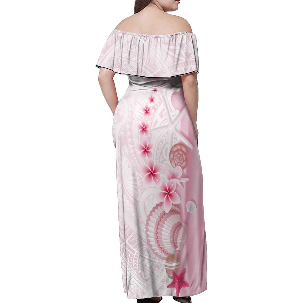 Pink Plumeria Sea Shell Family Matching Off Shoulder Maxi Dress and Hawaiian Shirt Starfish Polynesian Pattern LT01 - Polynesian Pride