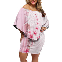 Pink Plumeria Sea Shell Family Matching Off Shoulder Short Dress and Hawaiian Shirt Starfish Polynesian Pattern LT01 Mom's Dress Pink - Polynesian Pride