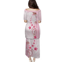 Pink Plumeria Sea Shell Family Matching Puletasi and Hawaiian Shirt Starfish Polynesian Pattern - Polynesian Pride