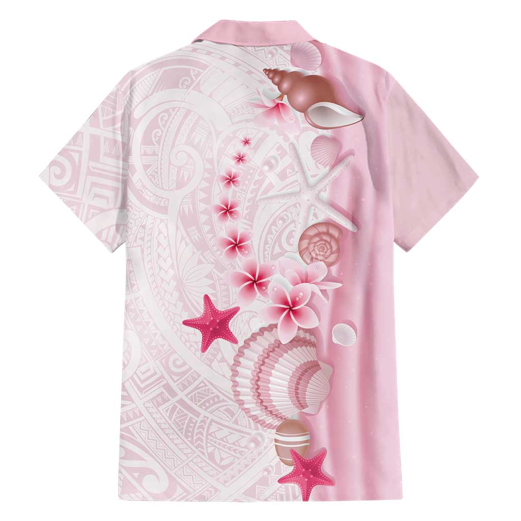 Pink Plumeria Sea Shell Family Matching Short Sleeve Bodycon Dress and Hawaiian Shirt Starfish Polynesian Pattern LT01 - Polynesian Pride