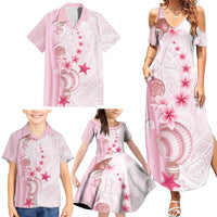 Pink Plumeria Sea Shell Family Matching Summer Maxi Dress and Hawaiian Shirt Starfish Polynesian Pattern LT01 - Polynesian Pride