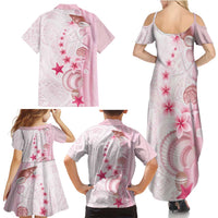 Pink Plumeria Sea Shell Family Matching Summer Maxi Dress and Hawaiian Shirt Starfish Polynesian Pattern LT01 - Polynesian Pride