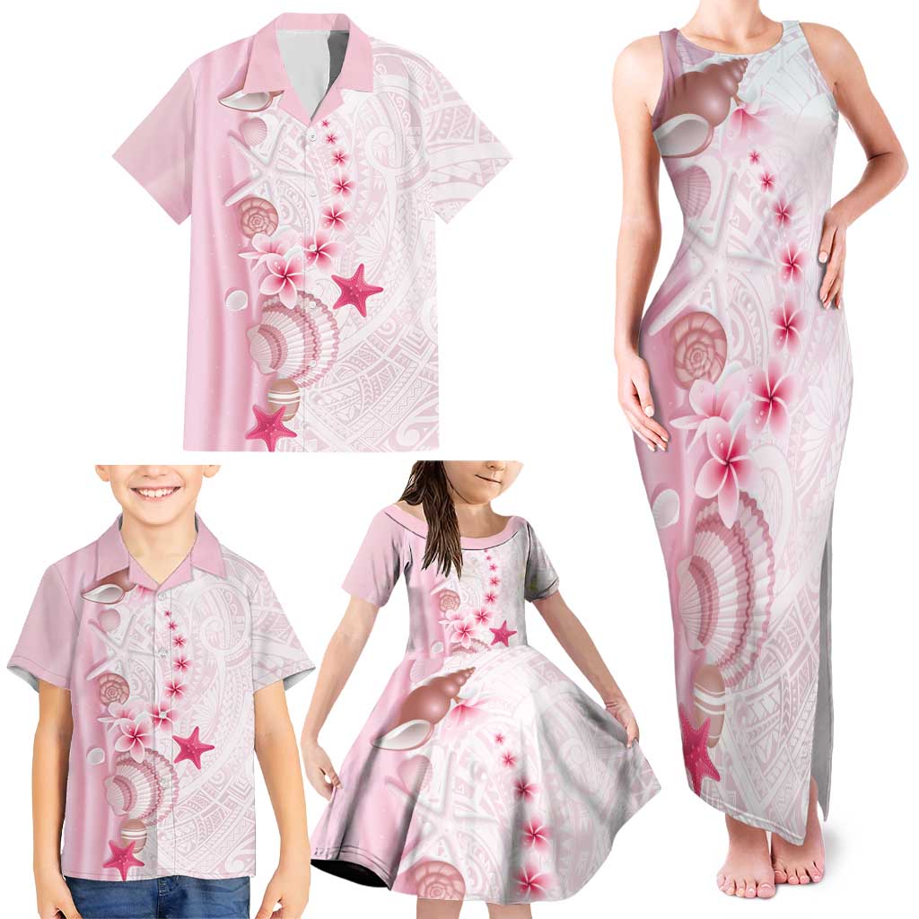 Pink Plumeria Sea Shell Family Matching Tank Maxi Dress and Hawaiian Shirt Starfish Polynesian Pattern LT01 - Polynesian Pride
