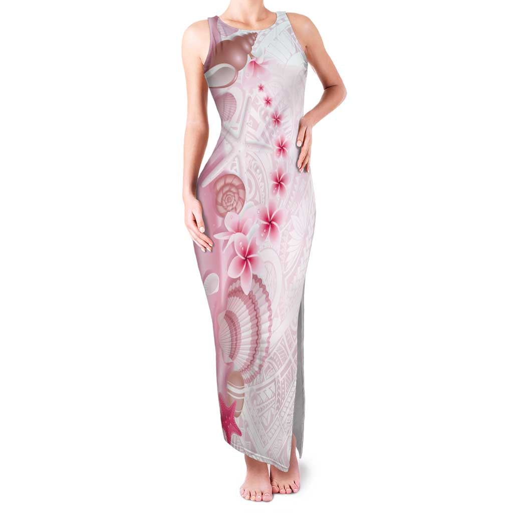 Pink Plumeria Sea Shell Family Matching Tank Maxi Dress and Hawaiian Shirt Starfish Polynesian Pattern LT01 Mom's Dress Pink - Polynesian Pride