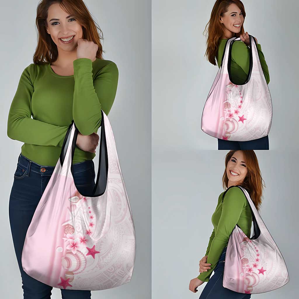 Pink Plumeria Sea Shell Grocery Bag Starfish Polynesian Pattern - Polynesian Pride