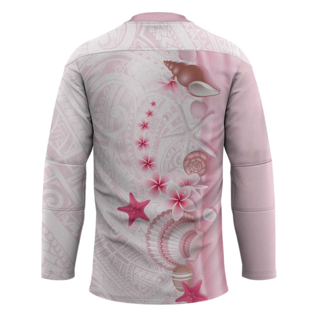 Pink Plumeria Sea Shell Hockey Jersey Starfish Polynesian Pattern - Polynesian Pride