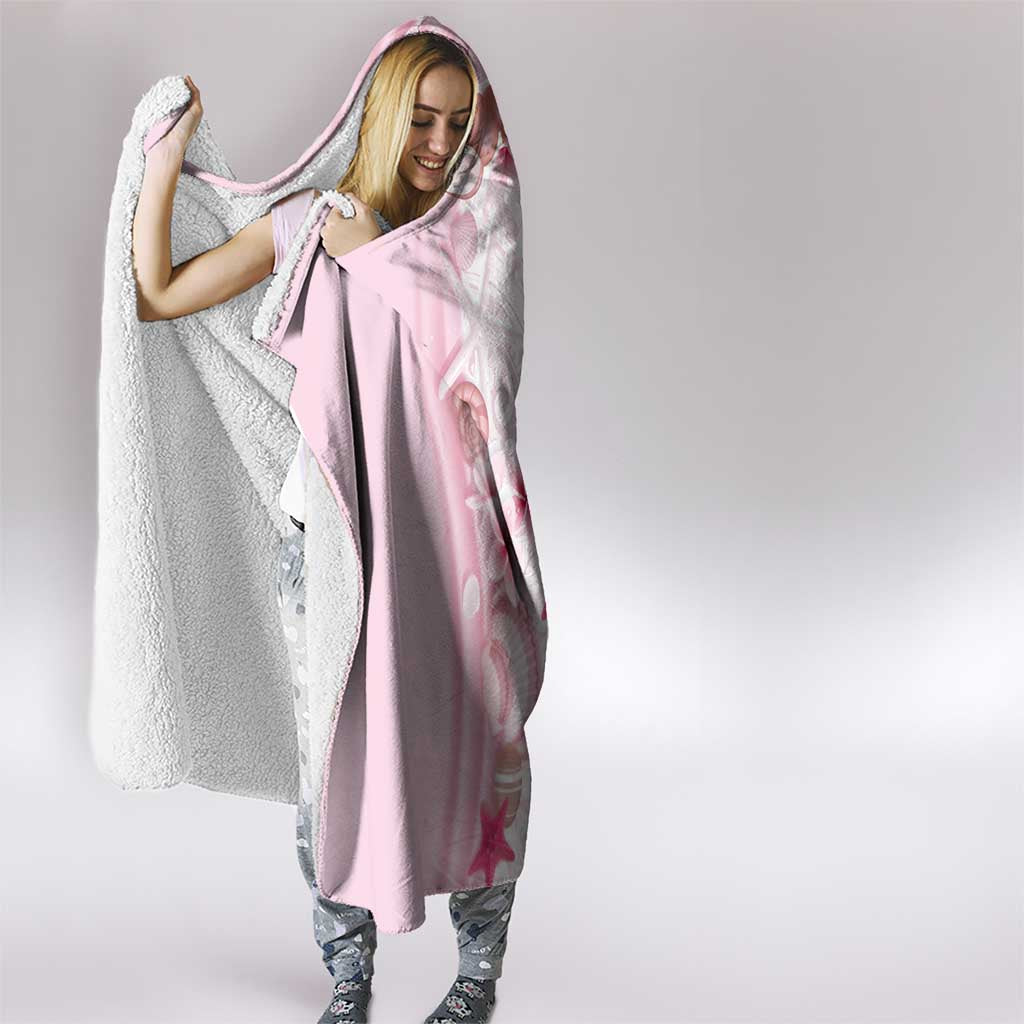 Pink Plumeria Sea Shell Hooded Blanket Starfish Polynesian Pattern - Polynesian Pride