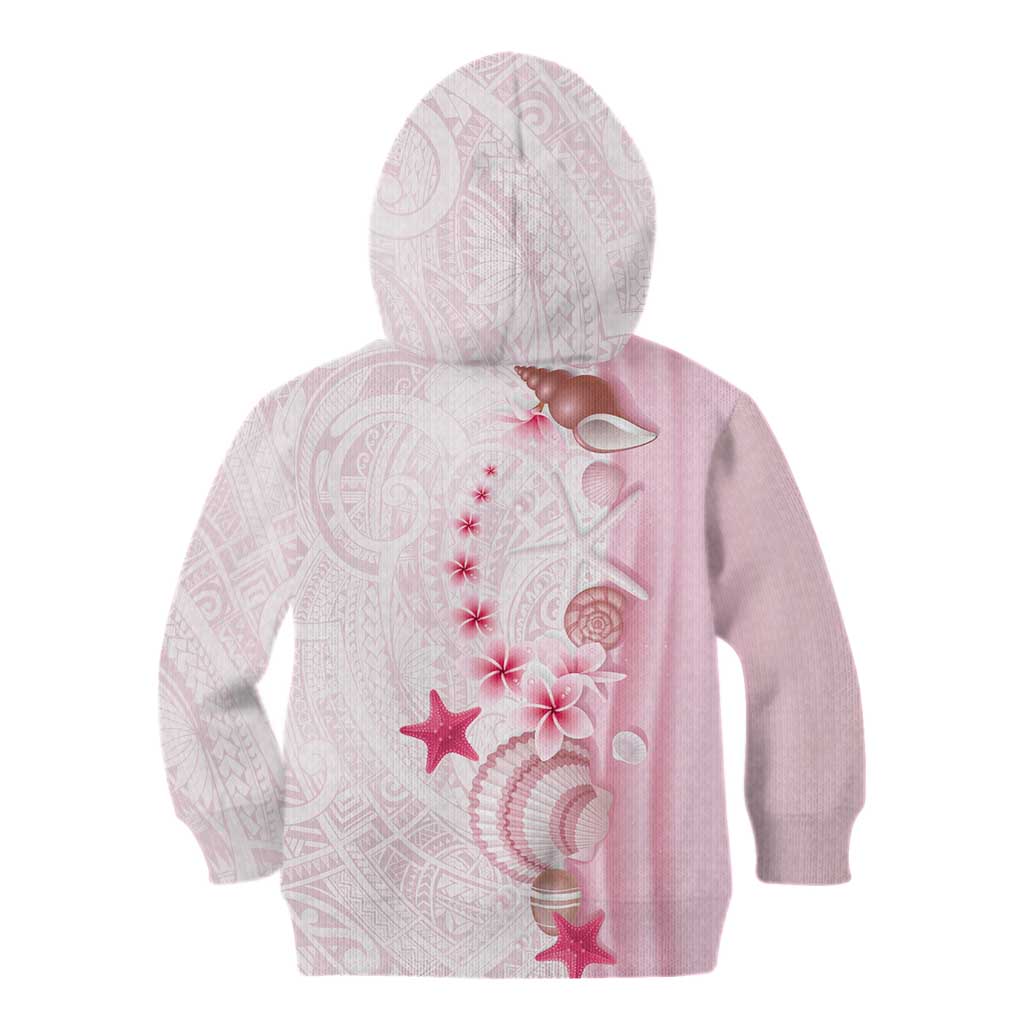 Pink Plumeria Sea Shell Kid Hoodie Starfish Polynesian Pattern - Polynesian Pride