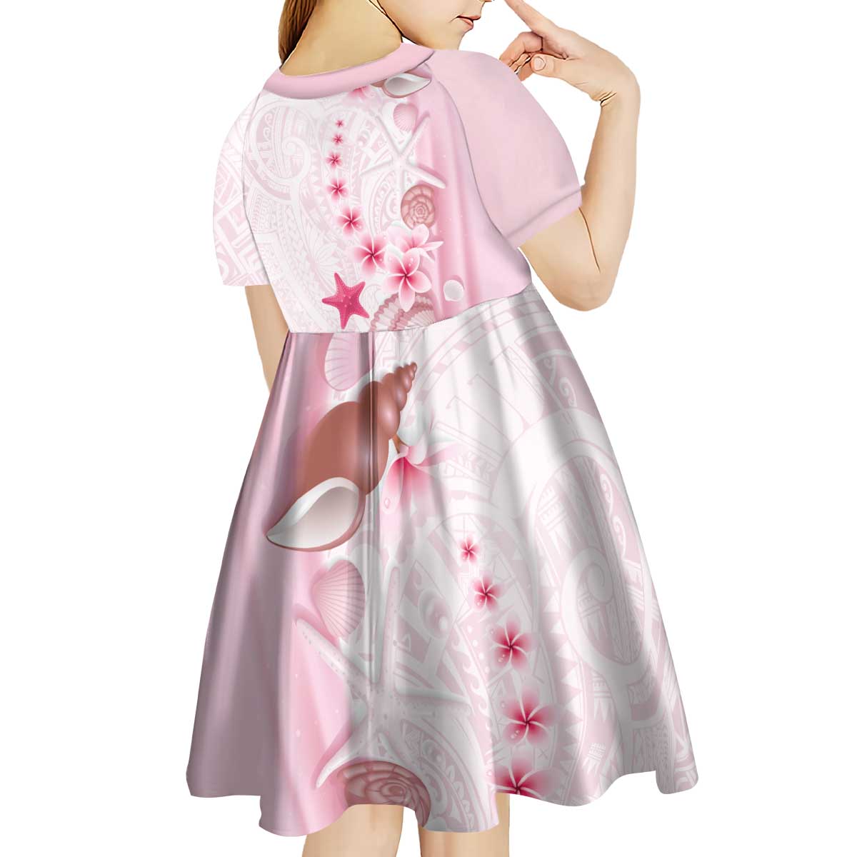 Pink Plumeria Sea Shell Kid Short Sleeve Dress Starfish Polynesian Pattern LT01 - Polynesian Pride