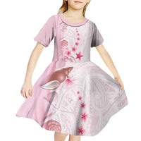 Pink Plumeria Sea Shell Kid Short Sleeve Dress Starfish Polynesian Pattern LT01 - Polynesian Pride