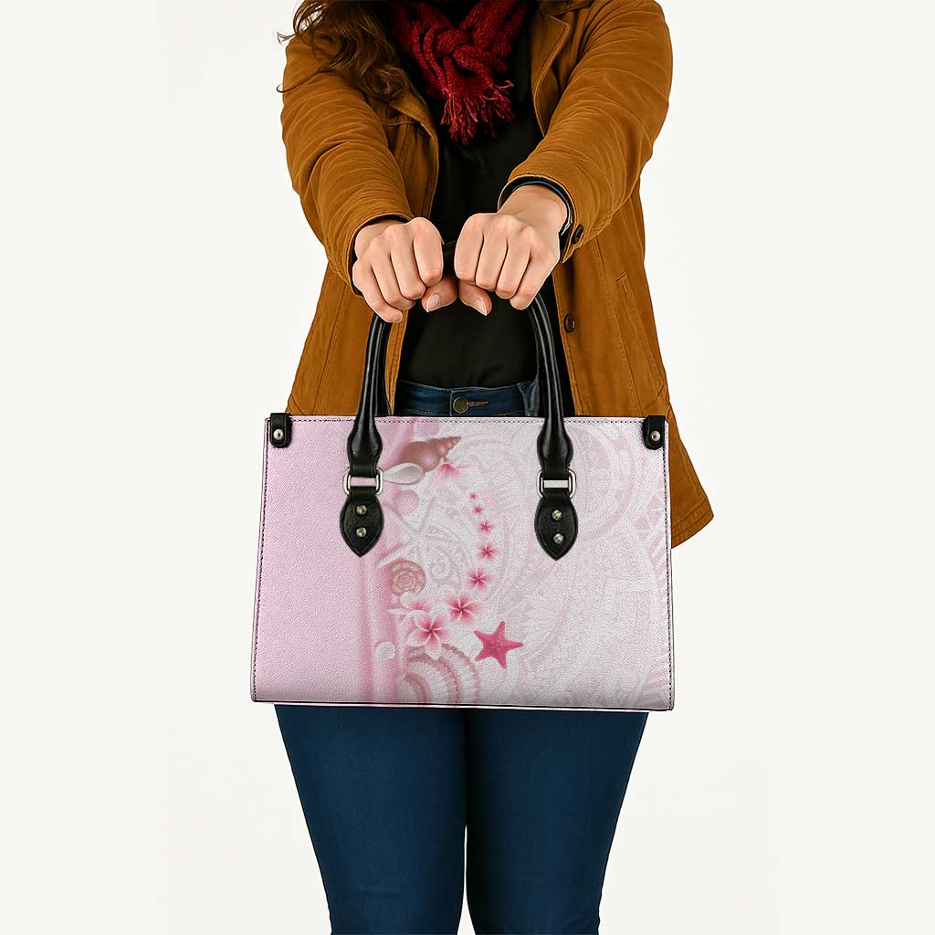 Pink Plumeria Sea Shell Leather Bag Starfish Polynesian Pattern - Polynesian Pride
