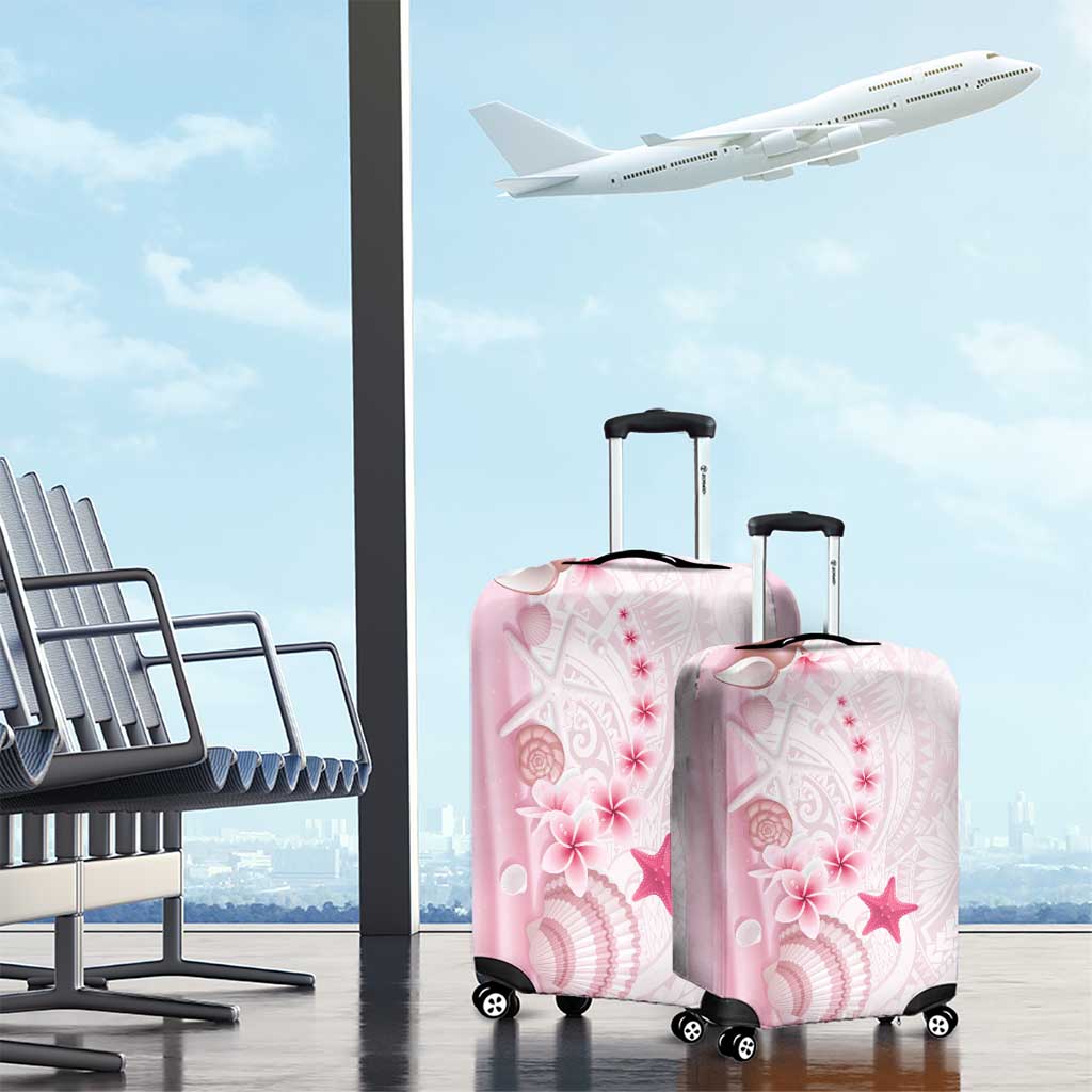 Pink Plumeria Sea Shell Luggage Cover Starfish Polynesian Pattern - Polynesian Pride