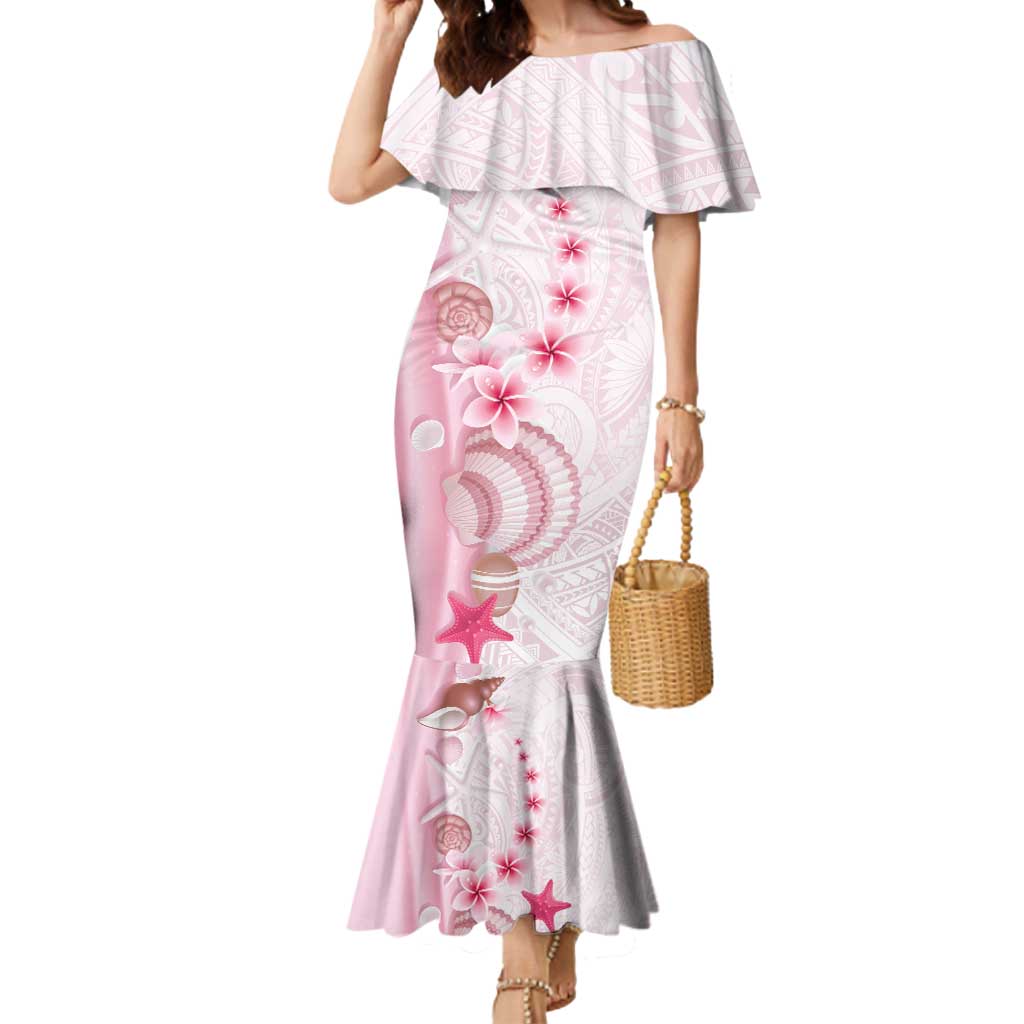 Pink Plumeria Sea Shell Mermaid Dress Starfish Polynesian Pattern - Polynesian Pride