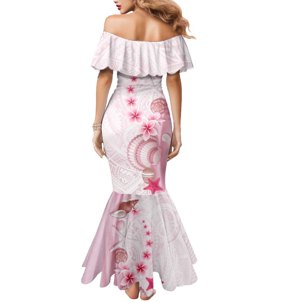 Pink Plumeria Sea Shell Mermaid Dress Starfish Polynesian Pattern - Polynesian Pride