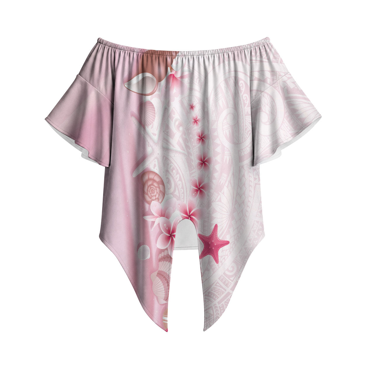 Pink Plumeria Sea Shell Off Shoulder Wrap Waist Top Starfish Polynesian Pattern LT01 Pink - Polynesian Pride