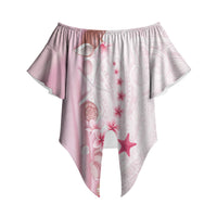 Pink Plumeria Sea Shell Off Shoulder Wrap Waist Top Starfish Polynesian Pattern LT01 Pink - Polynesian Pride